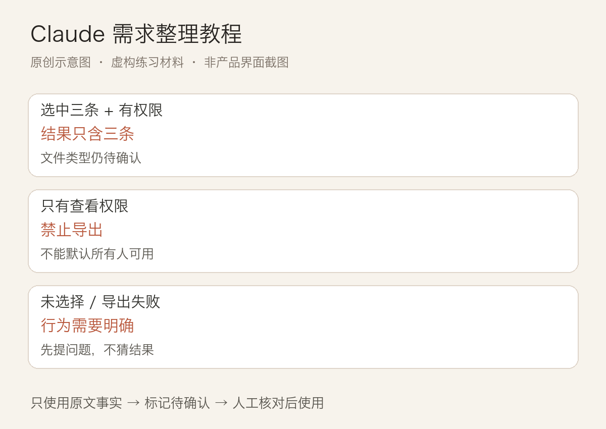 Claude 需求整理教程:把想法改成可验收条件:正文虚构案例的三项检查要点