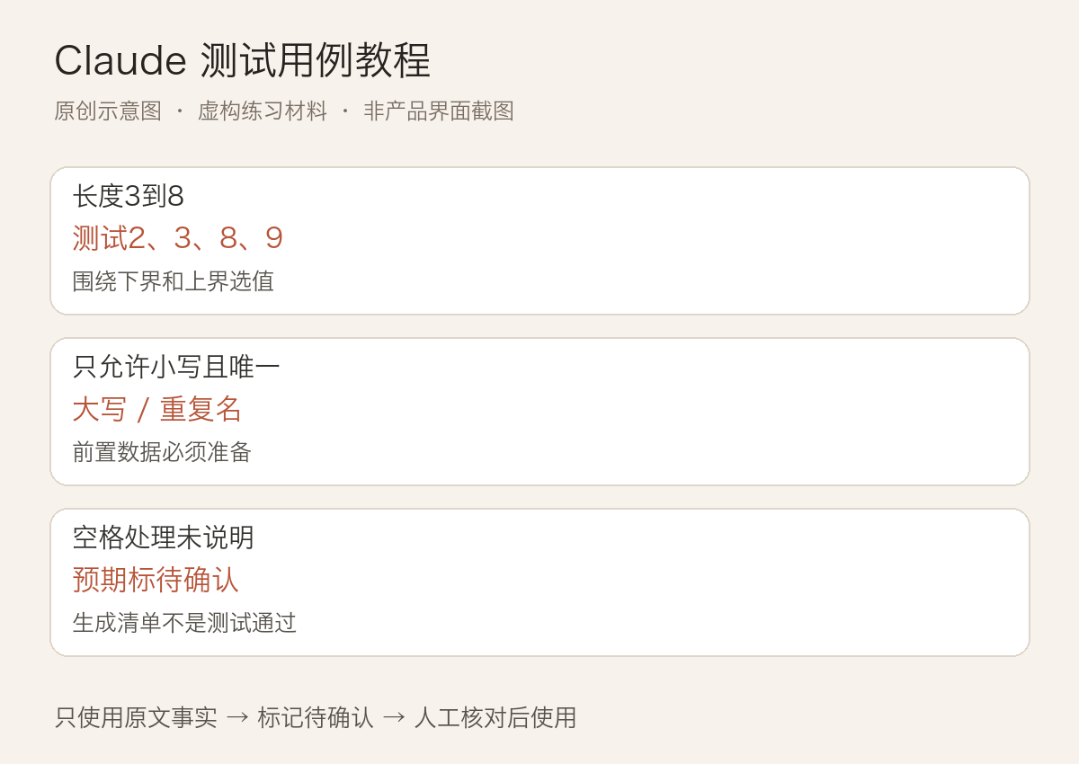 Claude 测试用例教程:覆盖边界、权限和失败路径:正文虚构案例的三项检查要点